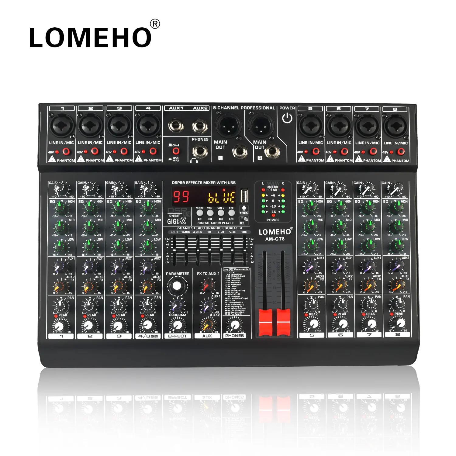 LOMEHO 99 Ʈ ͽ ܼ, 8 ä ͽ ܼ, 7  EQ 2 AUX , 48V   ͼ, USB  ÷, ͽ ̺ AM-GT8
